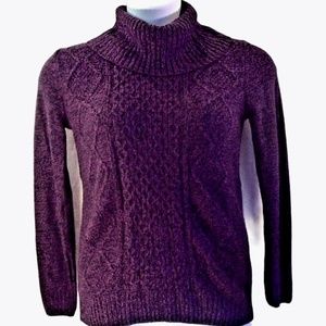 Faded Glory Cable Knit Sweater Women Size M 8 10 Turtleneck Long Sleeve Purple